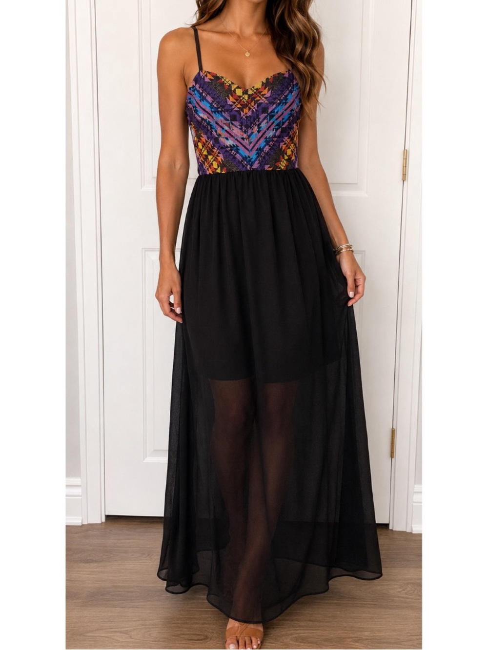 Maurices Colorful Geometric Print Black Maxi dress, size Medium